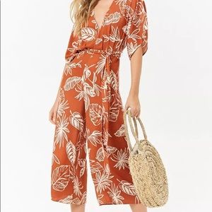 Leaf Print Culotte Jumpsuit